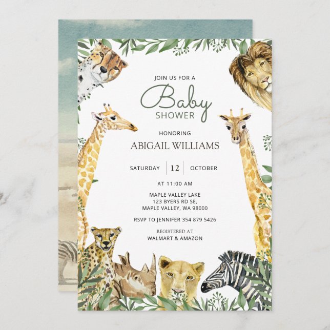 Wild Safari Animals Baby Shower Invitation (Front/Back)