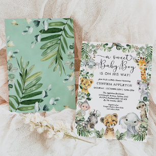 Wild Safari Animals Baby Shower Jungle Greenery Invitation