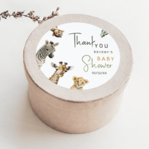 Wild Safari Animals Baby Shower Thank You Favour C Classic Round Sticker