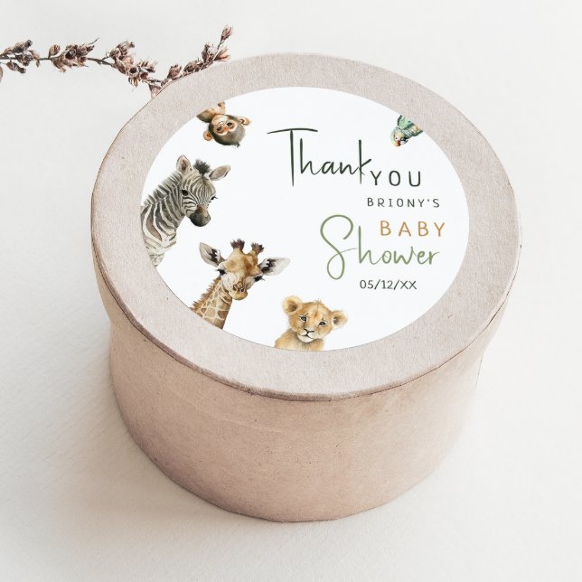Wild Safari Animals Baby Shower Thank You Favour C Classic Round Sticker (Creator Uploaded)