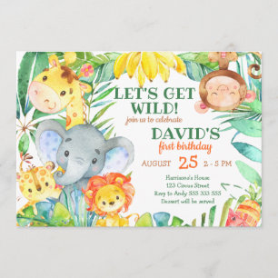 Wild Safari Animals Boy 1st Birthday Invitation