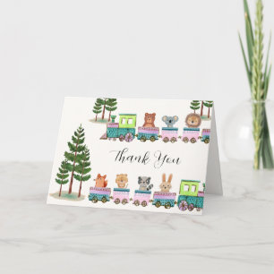Wild Safari Animals Choo Choo Train Baby Shower Thank You Card