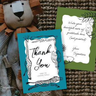 Wild Safari Animals Frame Teal Personalised Thank You Card