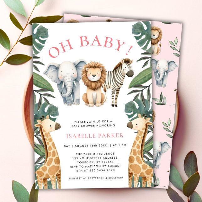 Wild Safari Animals Girl Baby Shower Invitation (Wild Safari Animals Girl Baby Shower Invitation)