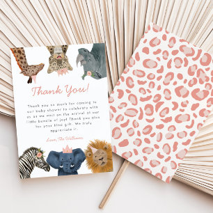 Wild Safari Animals Girl Baby Shower Thank You Card