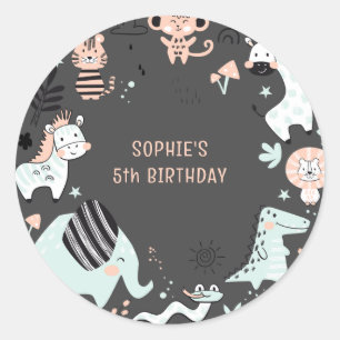Wild safari animals kids birthday classic round sticker