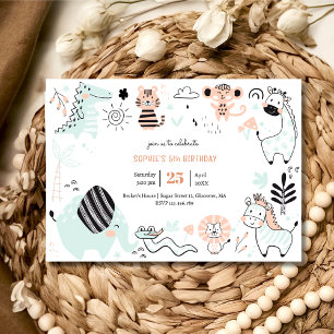 Wild safari animals kids birthday invitation