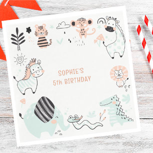 Wild safari animals kids birthday napkin