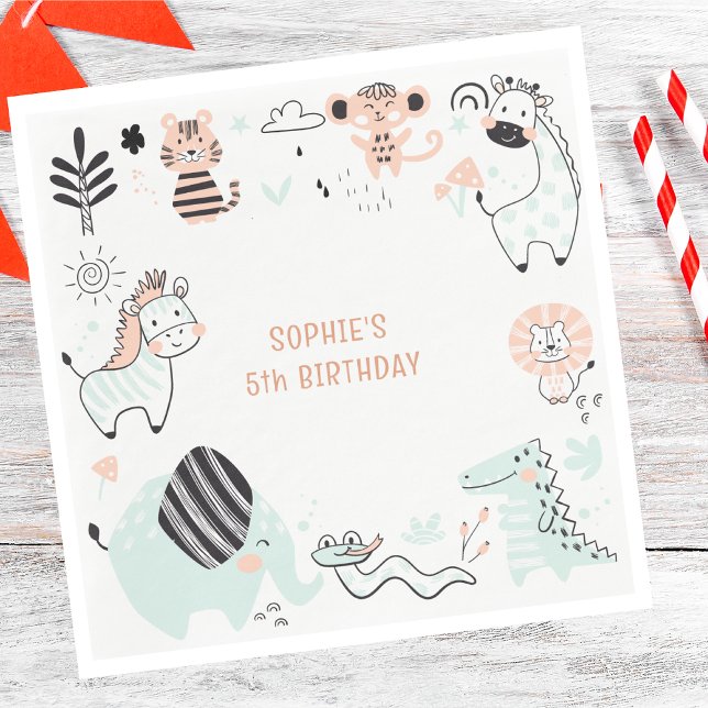 Wild safari animals kids birthday napkin (Creator Uploaded)