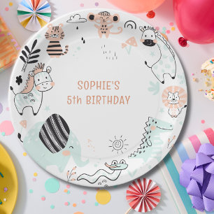 Wild safari animals kids birthday paper plate