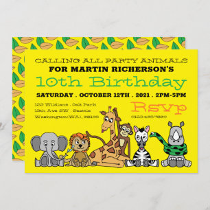 Wild Safari Animals, Kid's Birthday Party Invitation