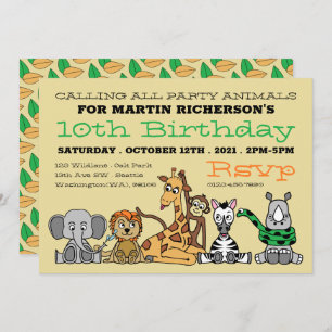 Wild Safari Animals, Kid's Birthday Party Invitation
