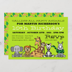 Wild Safari Animals, Kid's Birthday Party Invitation