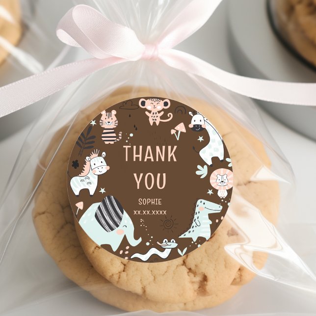 Wild safari animals kids birthday thank you classic round sticker (Creator Uploaded)
