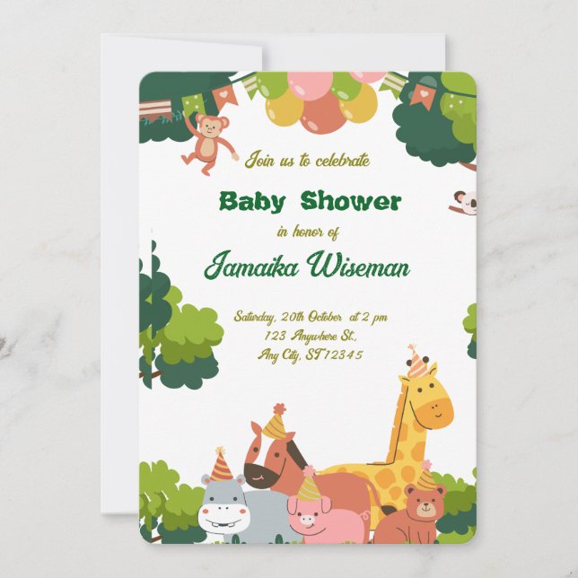 Wild Safari Baby Shower Card – Jungle Animals (Front)