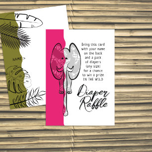Wild Safari Elephant Dark Pink Diaper Raffle Enclosure Card