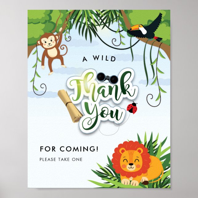 Wild Safari Jungle Animals Thank You Poster (Front)