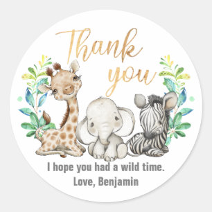 Wild Safari Jungle Party Animals Thank You Classic Round Sticker