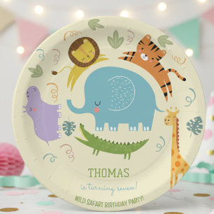 Wild safari kids birthday paper plate