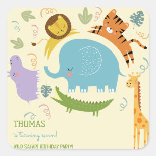 Wild safari kids birthday square sticker