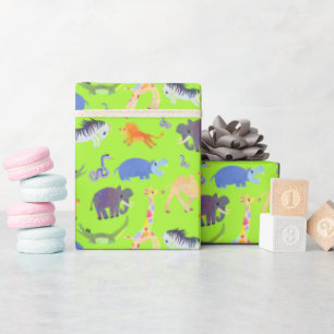 Wild Safari on Green Lizard Wrapping Paper