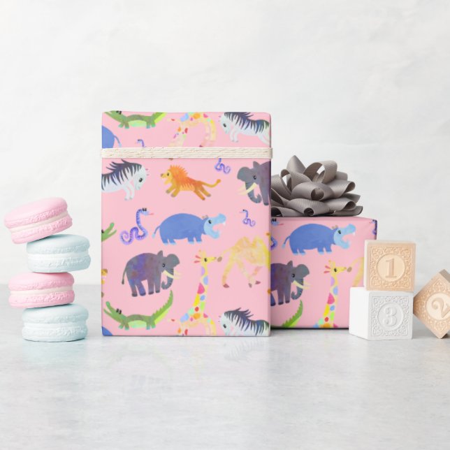 Wild Safari on Pink Wrapping Paper (Baby Shower)