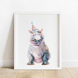 Wild Safari Party Hippo Animals Birthday Poster