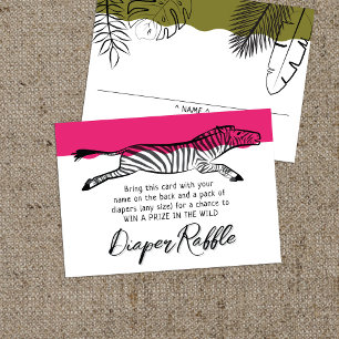 Wild Safari Zebra Dark Pink Diaper Raffle Enclosure Card