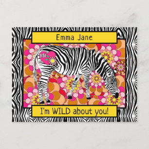 Wild Safari Zebra Hippie Valentine's Day Postcard