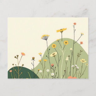 Wild Scandinavian Wildflowers and Geometric Line Postcard