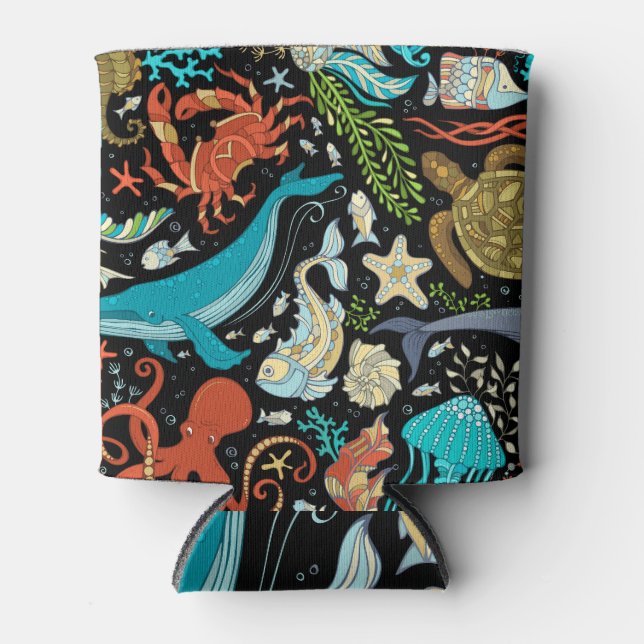 Wild sea life: colourful vintage. can cooler (Front)