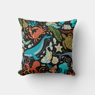 Wild sea life: colourful vintage. cushion
