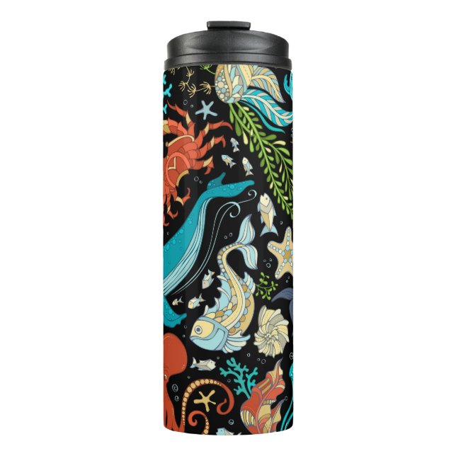 Wild sea life: colourful vintage. thermal tumbler (Front)