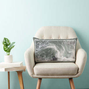 WILD SEA WITH OCEAN WAVES WHITE WATER NATURE PHOTO LUMBAR CUSHION