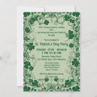 Wild Shamrock Vine Funky Saint Patricks Day Party Invitation