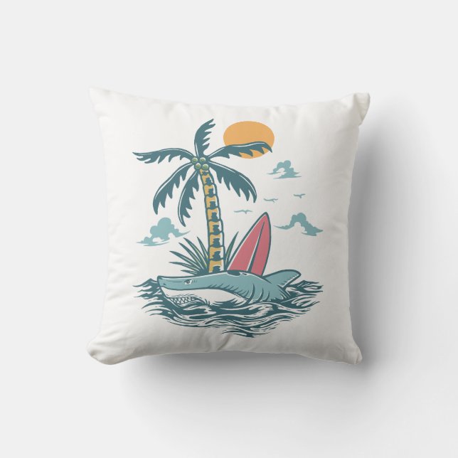 Wild Shark Surfing Island Cushion (Front)
