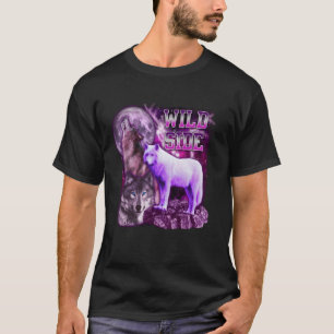 Wild Side Wolf On Moon Galaxy Funny Three Wolves L T-Shirt