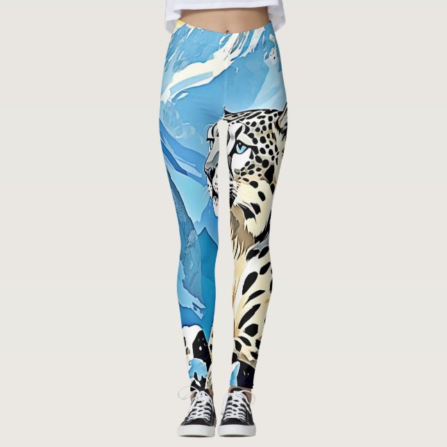 Wild Snow Leopard Design Leggings (Front)