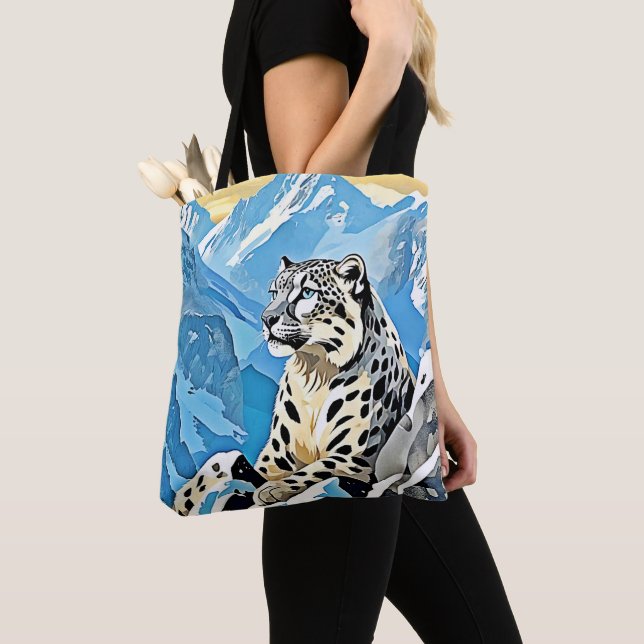 Wild Snow Leopard Design Tote Bag (Close Up)