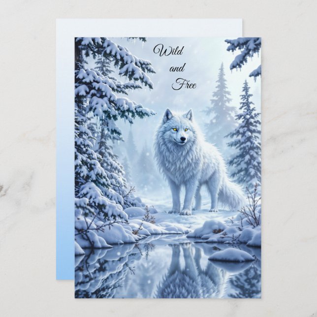 Wild snow wolf predator nature winter art invitation (Front/Back)