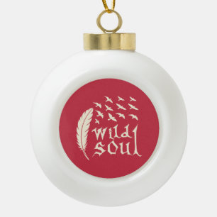 Wild Soul Feather Bird Nature Design Ceramic Ball Christmas Ornament