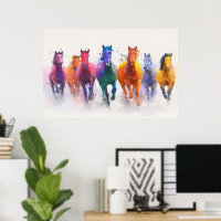 Wild Spectrum – Galloping Horses Watercolor Art