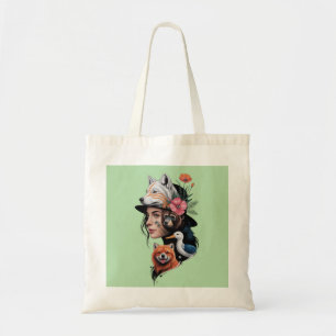 Wild Spirit Woman with Wolf and Animal TotTote Bag