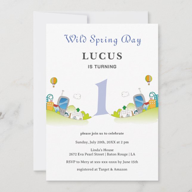 Wild Spring Day 1st Birthday  Invitation (Front)
