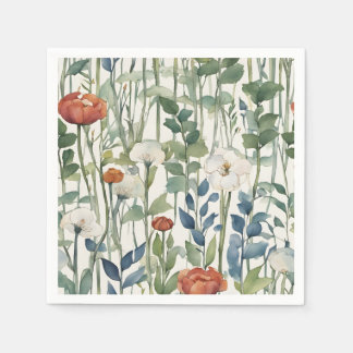 Wild Spring Flowers Watercolor Art  Napkin