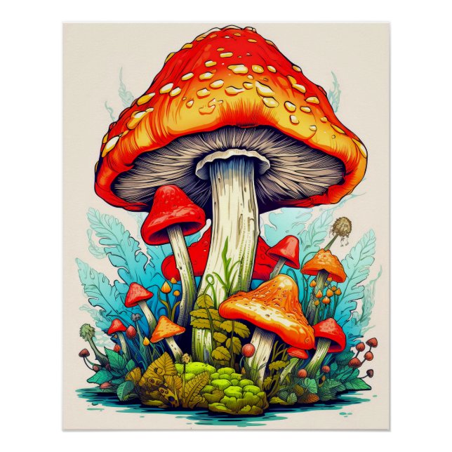 Wild Sprouting Forest Mushrooms Poster (Front)