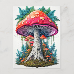 Wild Sprouting Psychedelic Mushrooms Art Postcard