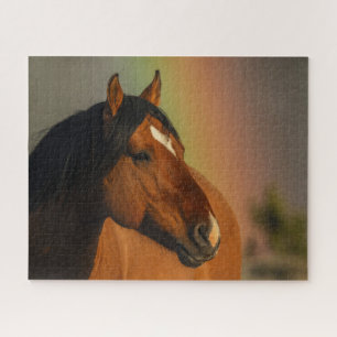 Wild Stallion, Golden Light and Rainbow Jigsaw Puzzle