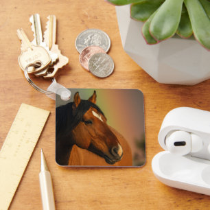 Wild Stallion, Golden Light and Rainbow Key Ring