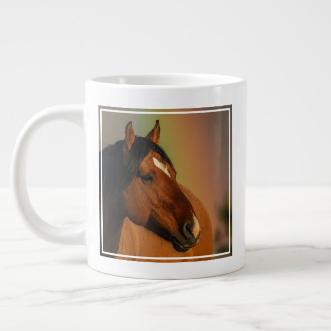 Wild Stallion, Golden Light and Rainbow Large Coffee Mug (Left)